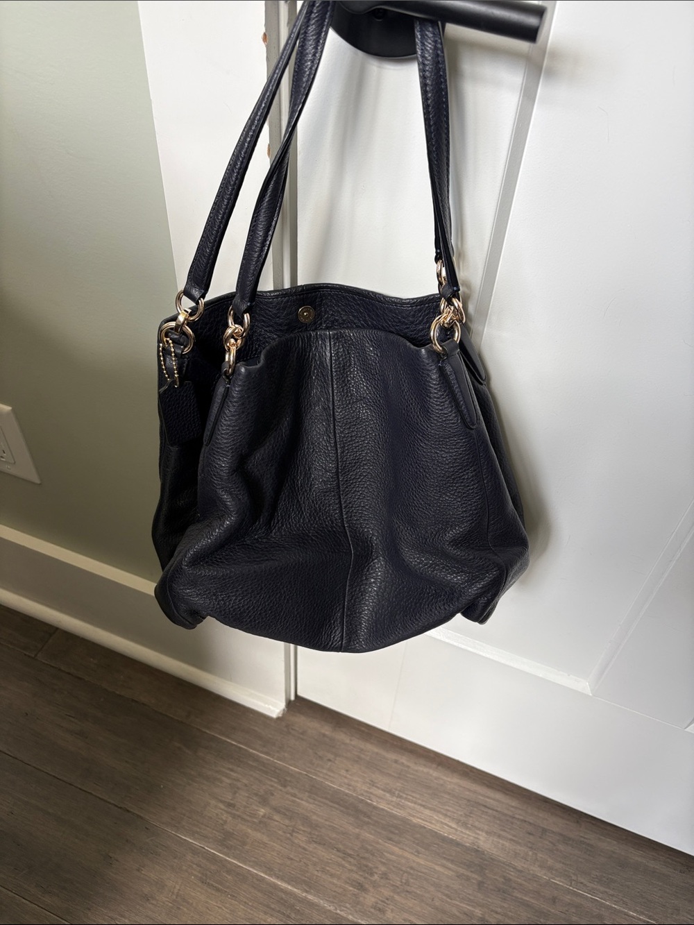 Coach Navy Pebbled Leather Shoulder Bag with Gold Hardware